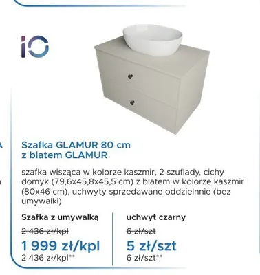 Szafka GLAMUR 80 cm z blatem GLAMUR IO promocja w Blu Salony Łazienek