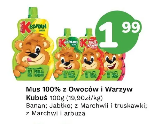 Mus 100% z owoców i warzyw Kubuś z marchwi i arbuza promocja w Limonka