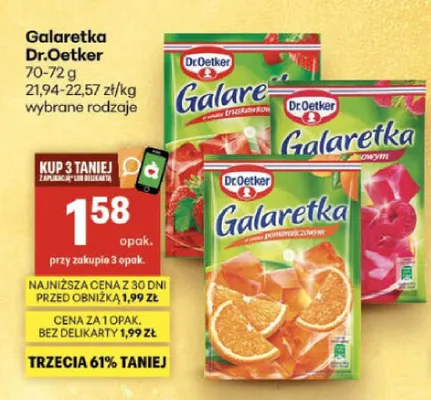 Galaretka o smaku truskawkowym Dr. Oetker promocja w Delikatesy Centrum