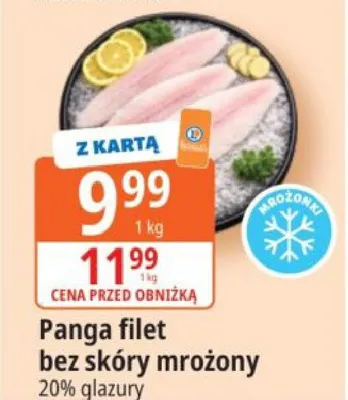 Panga filet bez skóry mrożony 20% glazury promocja w Leclerc