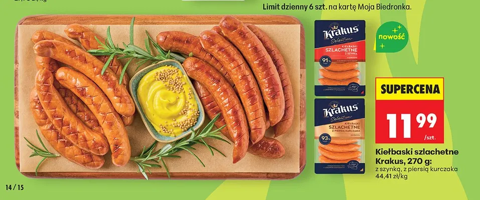 Kiełbaski szlachetne z szynką Krakus promocja w Biedronka