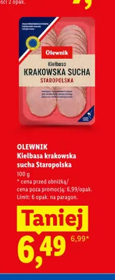 Kiełbasa krakowska sucha Staropolska Olewnik promocja w Lidl
