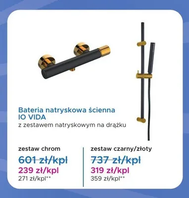 Bateria natryskowa ścienna IO VIDA zestaw czarno-złoty promocja w Blu Salony Łazienek