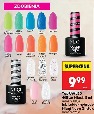 Top UV/LED Glitter Niuqi promocja w Biedronka