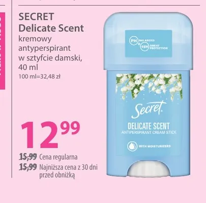 Antyperspirant w sztyfcie damski Secret Delicate Scent promocja w Hebe
