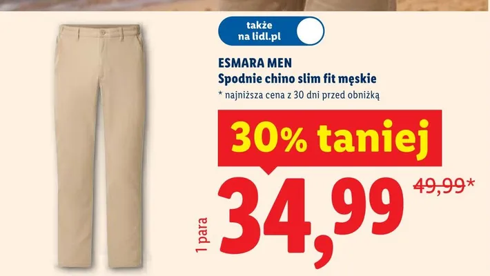 Spodnie chino slim fit męskie promocja w Lidl