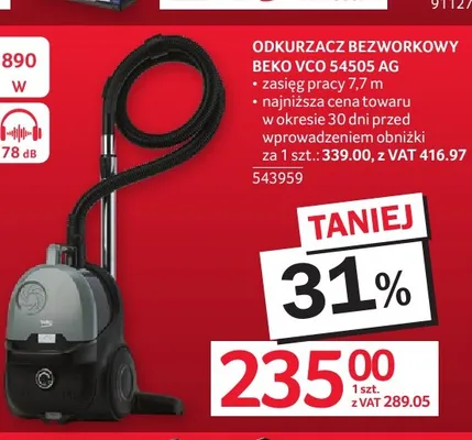 Odkurzacz bezworkowy Beko Vco 54505 Ag promocja w Selgros