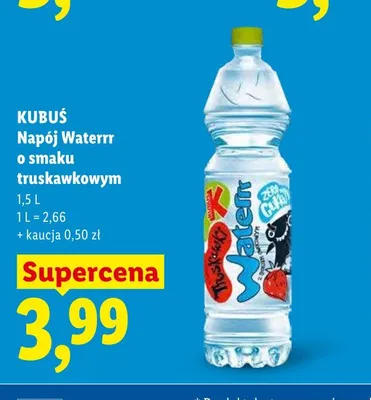 Napój Waterrr o smaku truskawkowym Kubuś promocja w Lidl