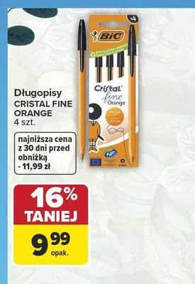 Długopisy BIC Cristal Fine Orange 4-pak promocja w Carrefour