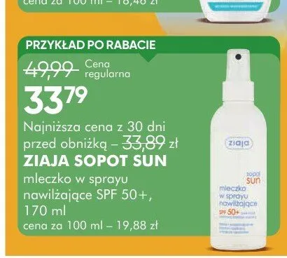 Mleczko w sprayu nawilżające SPF 50+ Ziaja Sopot Sun promocja w Super-Pharm