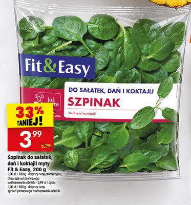 Szpinak do sałatek dań i koktajli myty Fit & Easy promocja w Twój Market