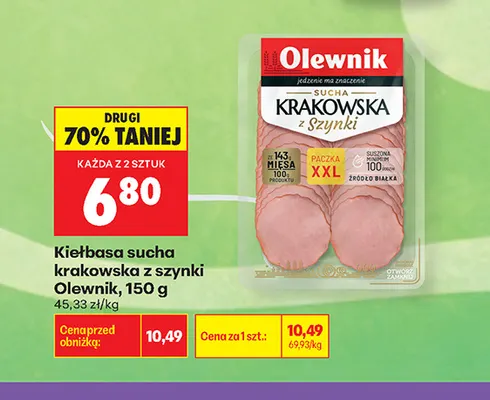 Kiełbasa sucha krakowska z szynki Olewnik promocja w Biedronka