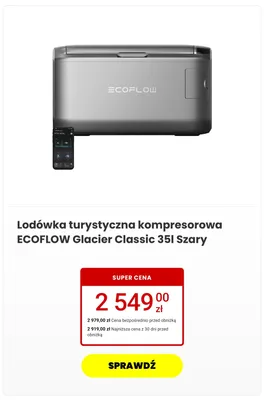 Lodówka turystyczna kompresorowa ECOFLOW Glacier Classic 35 l Szary promocja w Media Expert