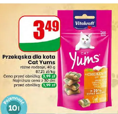 Przekąska dla kota Vitakraft Cat Yums Chicken & Cat Grass promocja w Dino