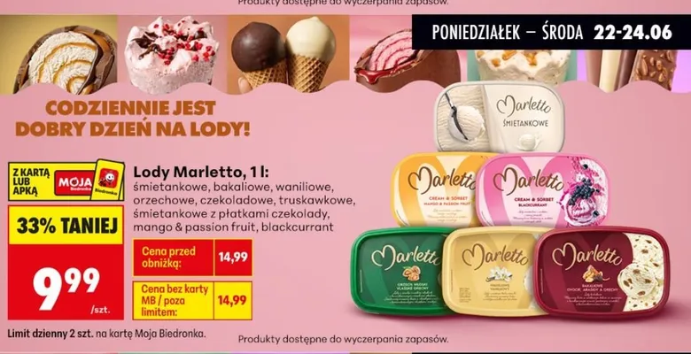 Lody bakaliowe Marletto promocja w Biedronka