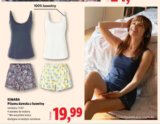 Piżama damska z bawełny Esmara promocja w Lidl