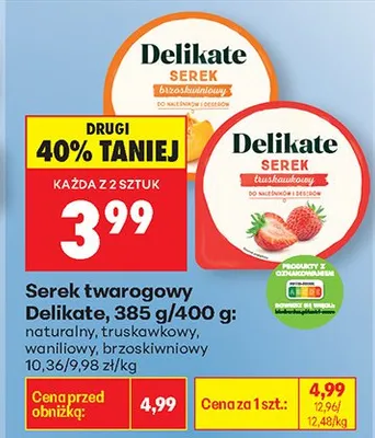 Serek twarogowy naturalny, truskawkowy, śmietanowy, brzoskwiniowy promocja w Biedronka