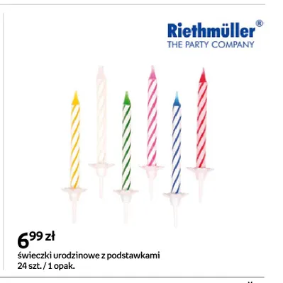 Świeczki urodzinowe z podstawkami Riethmüller 24-pak promocja w Empik