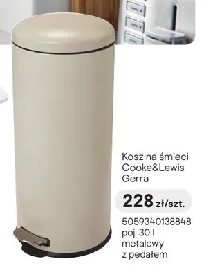 Kosz na śmieci Cooke&Lewis Gerra metalowy z pedałem 30l promocja w Castorama