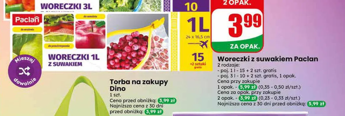 Woreczki z suwakiem Paclan 1 l promocja w Dino