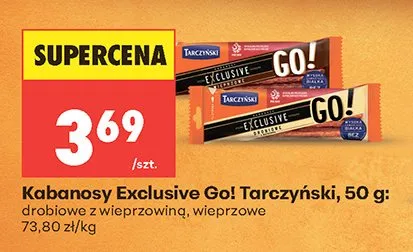 Kabanosy Exclusive Go! drobiowe z wieprzowiną Tarczyński promocja w Biedronka
