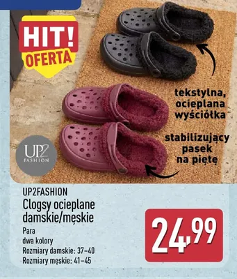 Clogsy ocieplane damskie Up2fashion promocja w Aldi