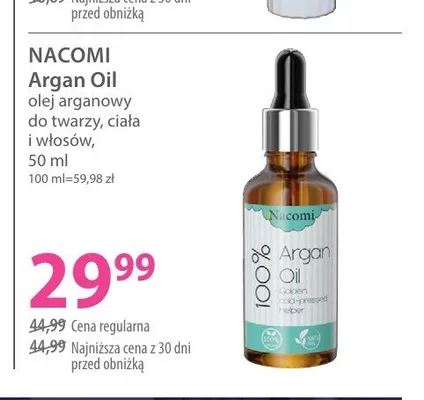 Olej arganowy do twarzy, ciała i włosów Nacomi Argan Oil promocja w Hebe