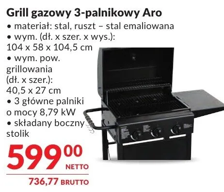Grill gazowy 3-palnikowy Aro promocja w Makro