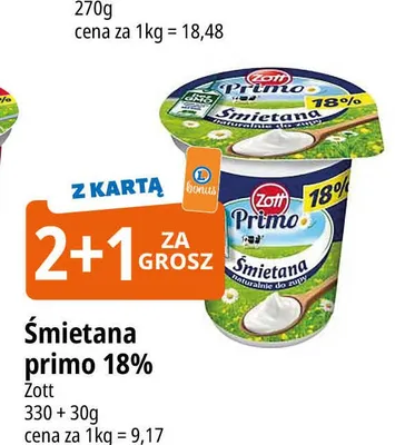 Śmietana Primo 18% Zott promocja w Leclerc