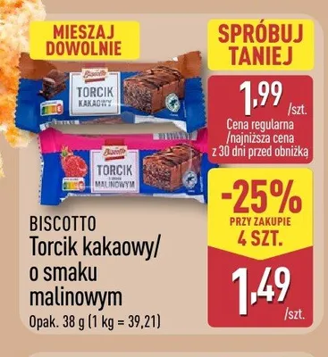 Torcik o smaku malinowym Biscotto promocja w Aldi