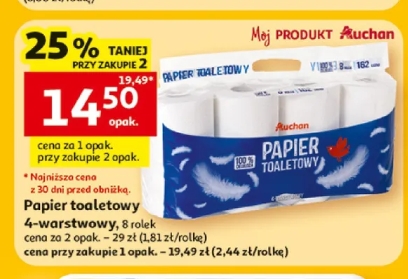 Papier toaletowy 4-warstwowy Auchan promocja w Auchan