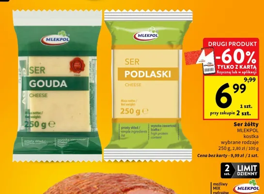 Ser żółty Mlekpol Podlaski kostka promocja w Intermarche