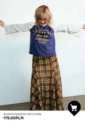 Zwiewna spódnica midi w kratę promocja w Bershka