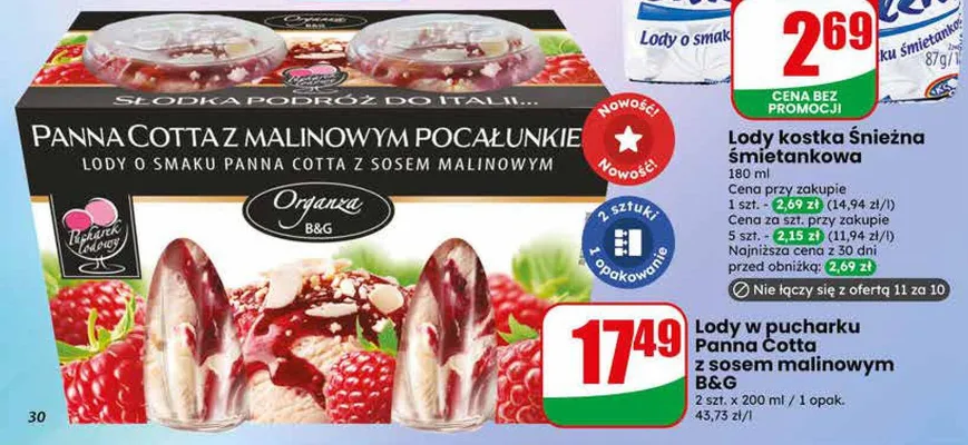 Lody w pucharku Panna Cotta z sosem malinowym B&G 2-pak 200 ml promocja w Dino