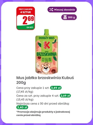 Mus jabłko brzoskwinia Kubuś promocja w Dino