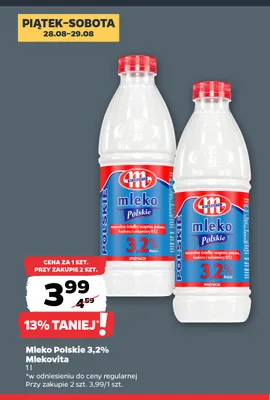 Mleko Polskie Mlekovita 3,2% promocja w Netto