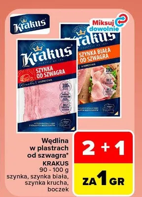 Wędlina w plastrach od szwagra szynka krucha Krakus promocja w Carrefour Market