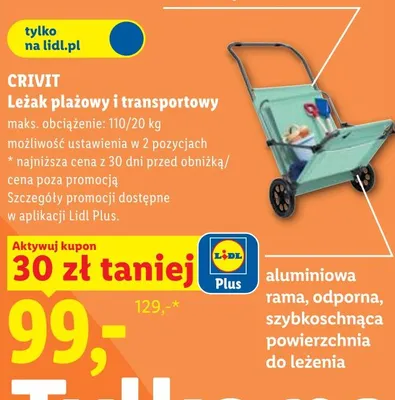 Leżak plażowy i transportowy CRIVIT promocja w Lidl