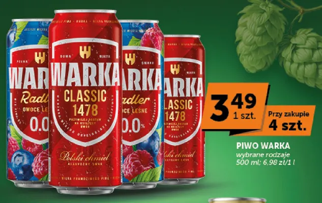 Piwo bezalkoholowe Warka Radler owoce leśne promocja w ABC
