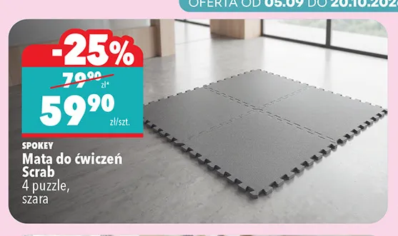 Mata do ćwiczeń Scrab 4 puzzle szara Spokey promocja w Biedronka