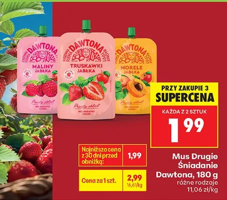 Mus Drugie Śniadanie Dawtona maliny 180g promocja w Biedronka