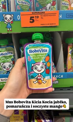 Mus BoboVita Kicia Kocia jabłko, pomarańcza i soczyste mango promocja w Biedronka