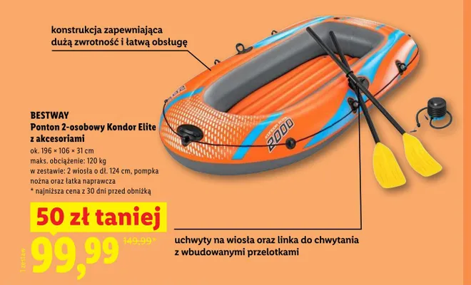 Ponton 2-osobowy Kondor Elite z akcesoriami BESTWAY promocja w Lidl