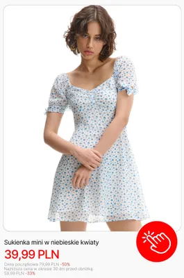 Sukienka mini w niebieskie kwiaty Cropp promocja w Cropp