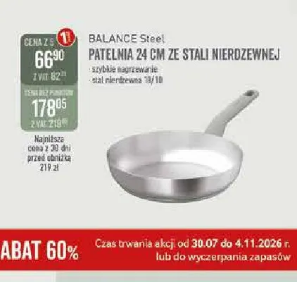 Patelnia ze stali nierdzewnej Balance Steel 24 cm BergHOFF promocja w Selgros