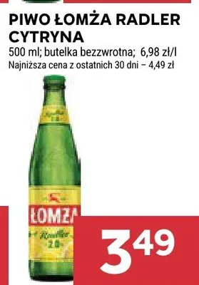 Piwo Łomża Radler Cytryna butelka bezzwrotna promocja w Stokrotka