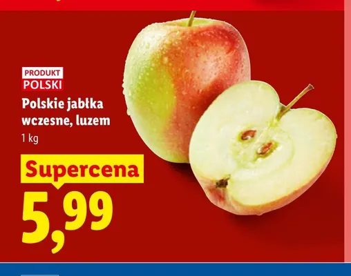 Jabłka wczesne polskie luzem promocja w Lidl