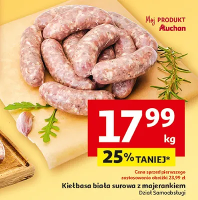 Kiełbasa biała surowa z majerankiem promocja w Auchan