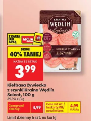 Kiełbasa żywiecka z szynki Kraina Wędlin Select promocja w Biedronka
