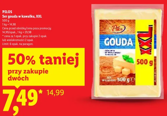 Ser gouda w kawałku XXL Pilos promocja w Lidl